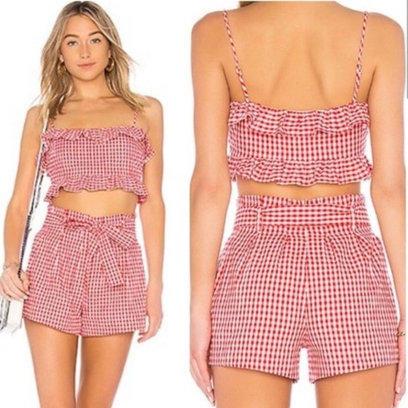 Privacy Please | Dakota Crop Top and Saffron Short Red Gingham Set Size XXS - Picture 3 of 7